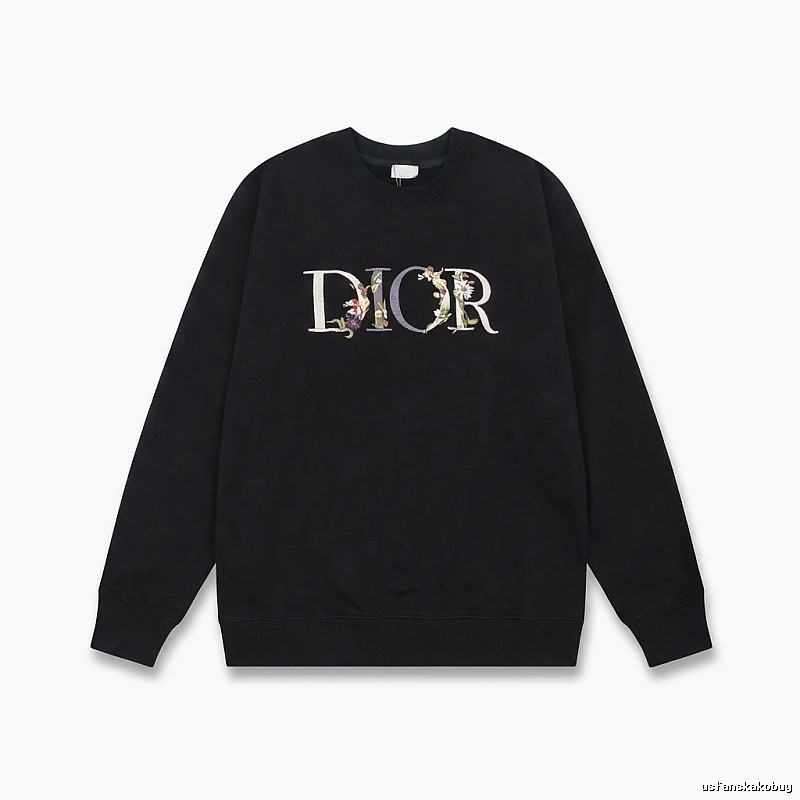 Dior Floral Alphabet Style Black Sweatshirt
