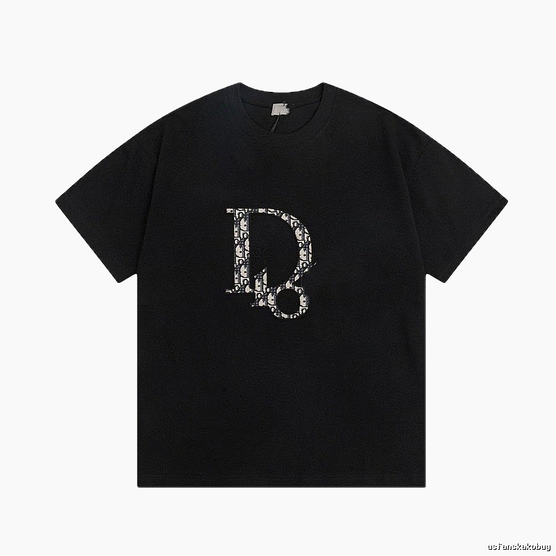Dior Monogram Embroidered Minimalist Style Black Short-sleeve T-shirt
