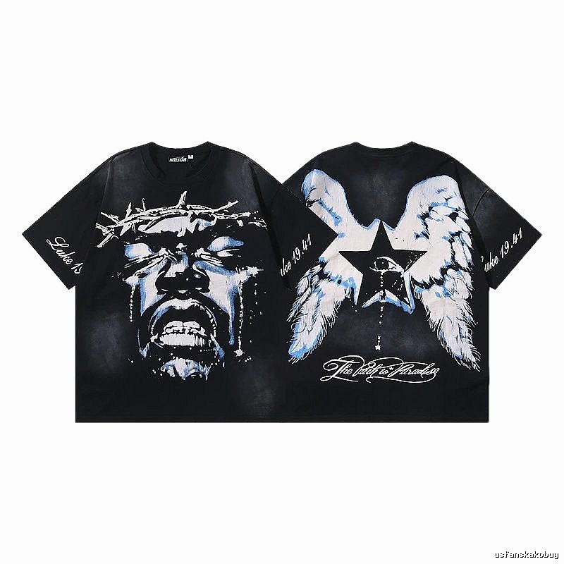 Hellstar Jesus Print Street Style Black T-shirt