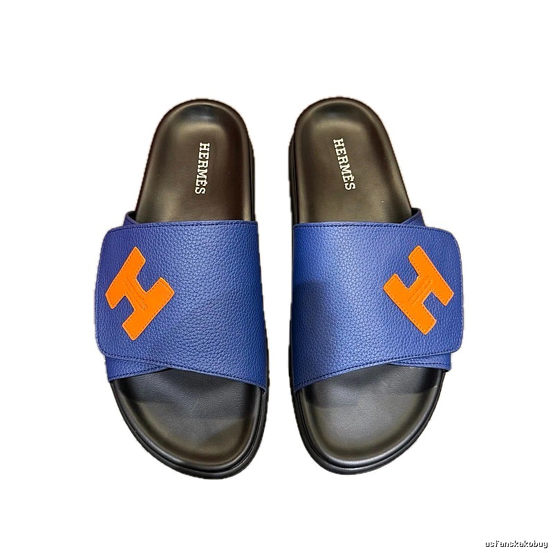 Hermès H-buckle Light Luxury Style Blue Slide Sandals