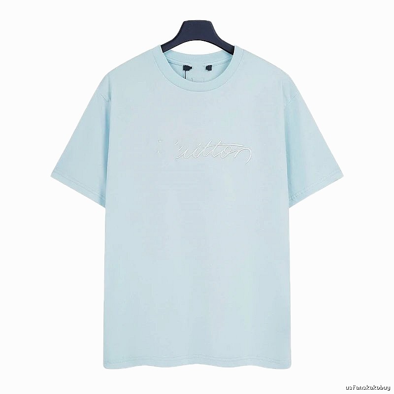 Louis Vuitton Embroidered Minimalist Style Light Blue Short-sleeve T-shirt