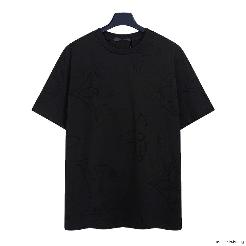 Louis Vuitton Embroidered Monogram Trendy Black T-Shirt