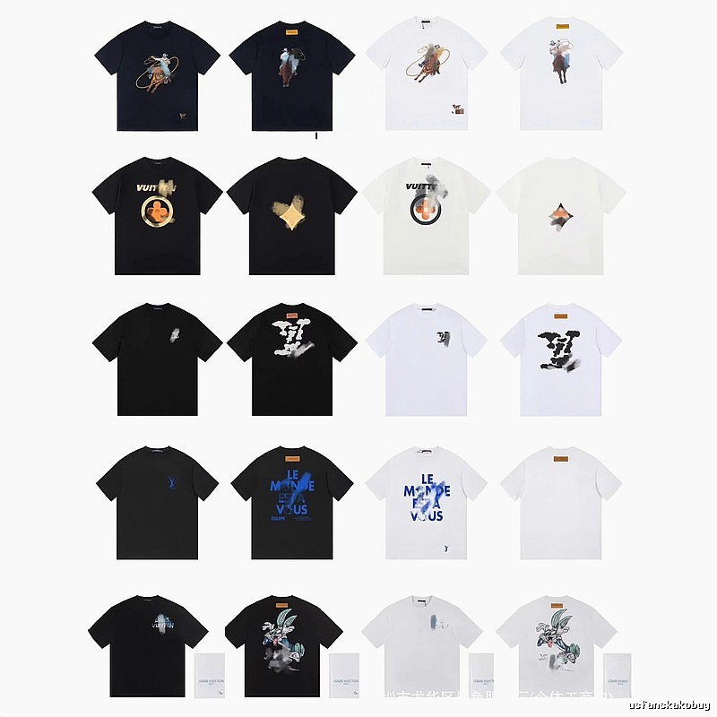 Louis Vuitton Streetwear Printed Black and White Short-sleeve T-shirt