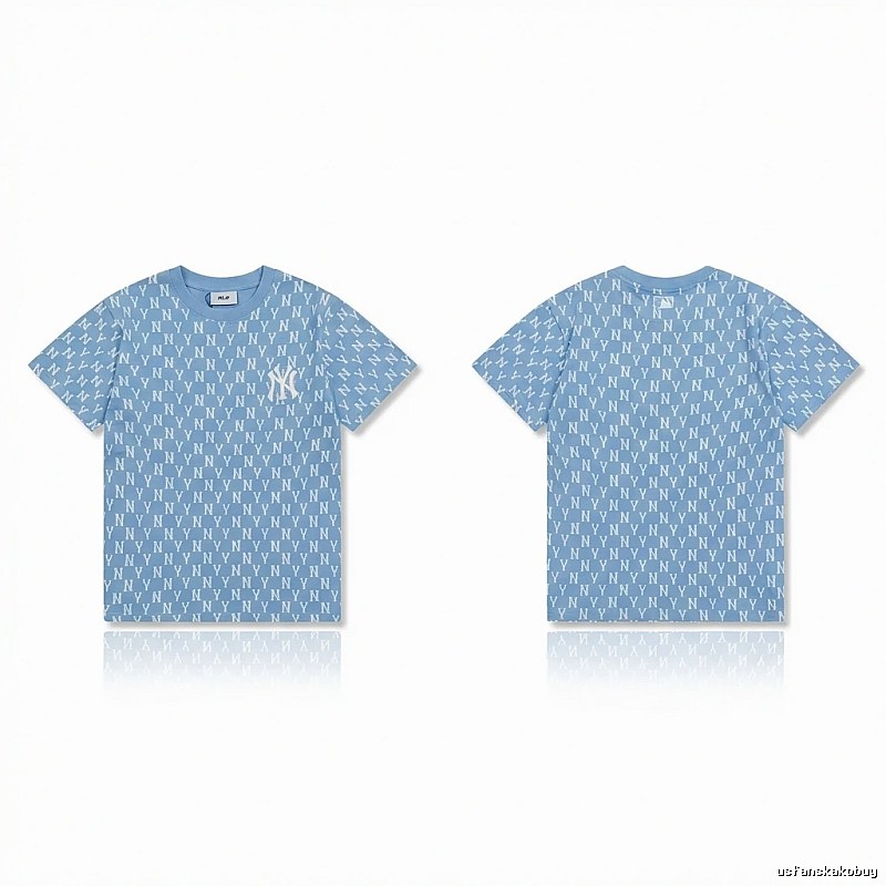 MLB full - print style light blue T - shirt