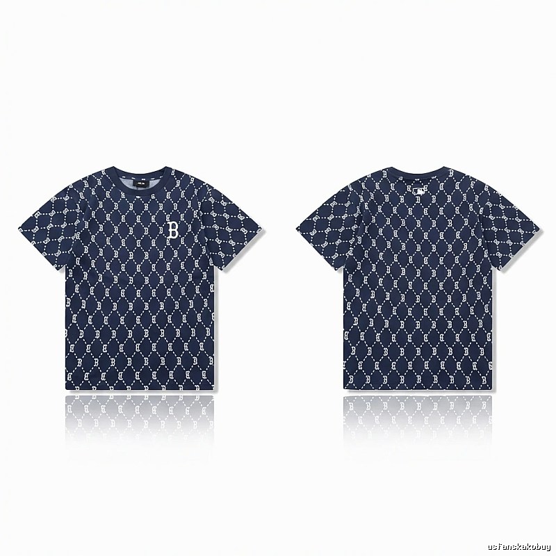 MLB full - printed style navy blue T - shirt