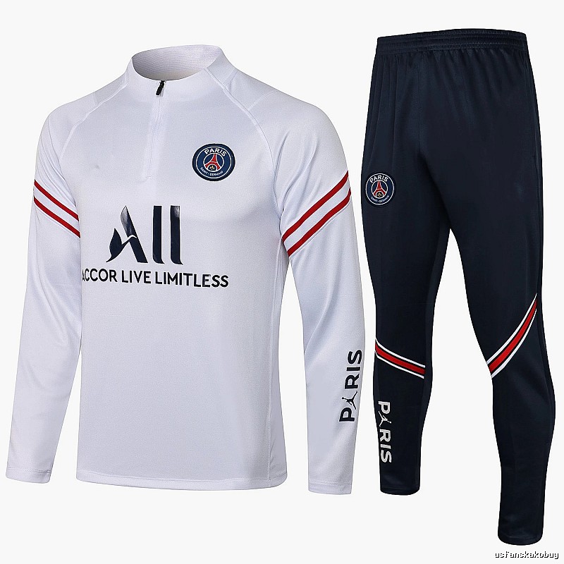 Paris Saint-Germain 2021-22 White Training Tracksuit Set Relaxed Styling