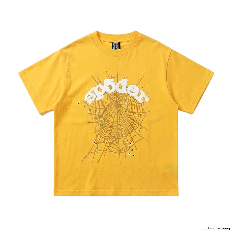 Sp5der Spider Web Trendy Cool Yellow T-shirt