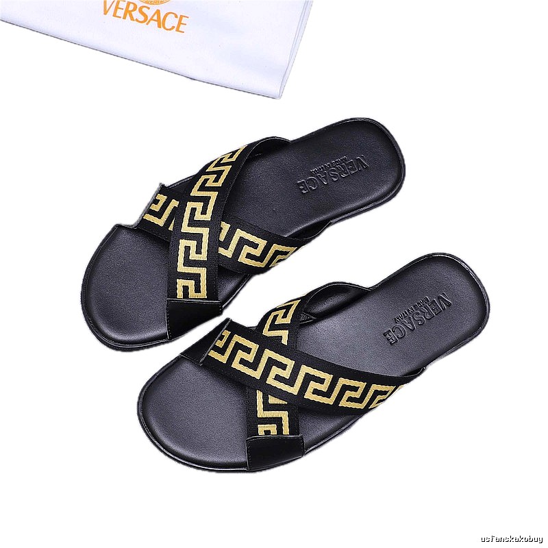 Versace Greca Collection Edgy Street Style Black & Yellow Slides