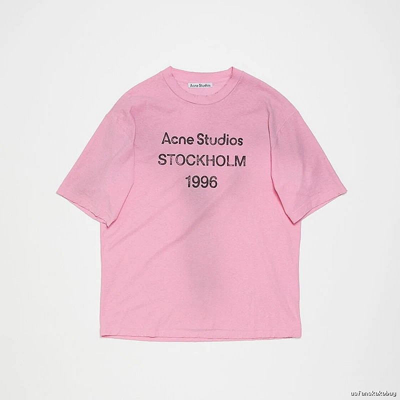 Acne Studios 2090-80 Pink Red Style Ac908026 Stockholm Logo T-Shirt Weekend Wear