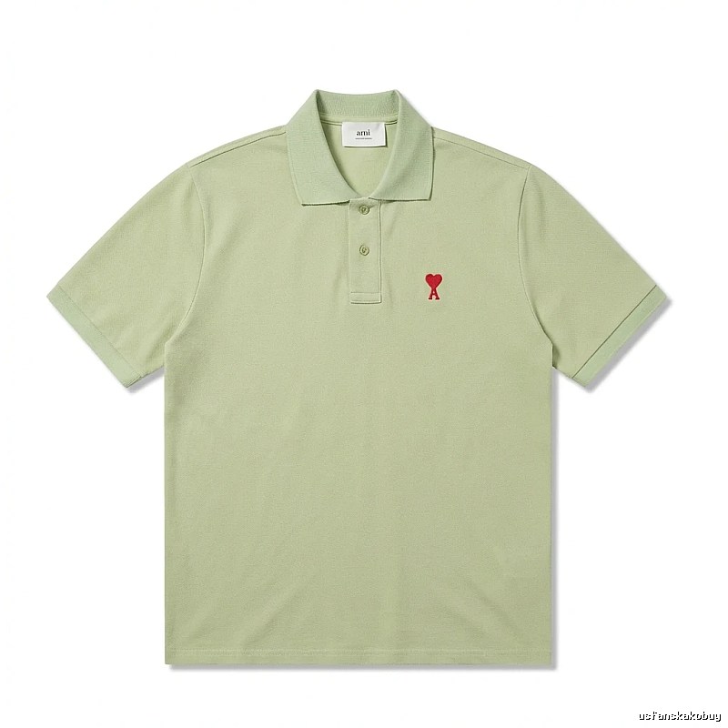 AMI Love Series Simple Style Light Green Polo Shirt
