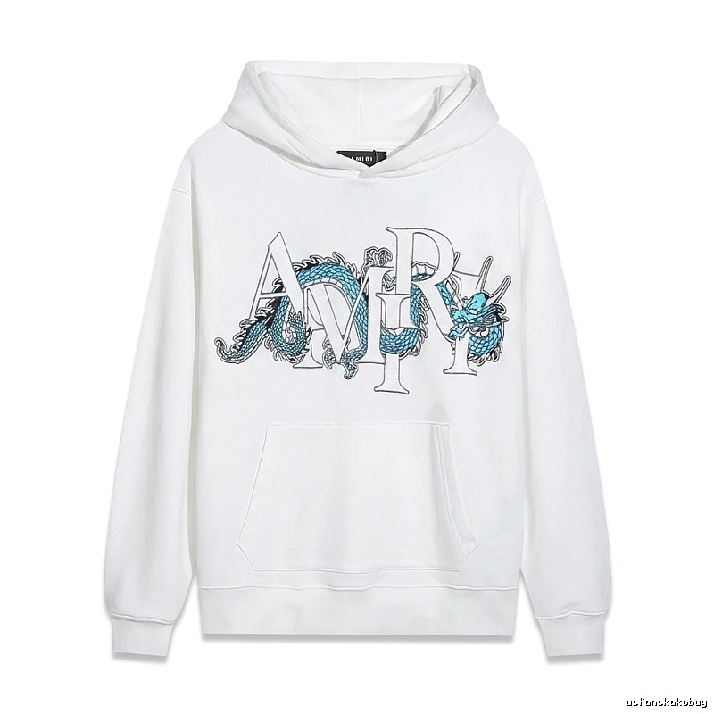AMIRI White Hoodie with Dragon Pattern Print Style