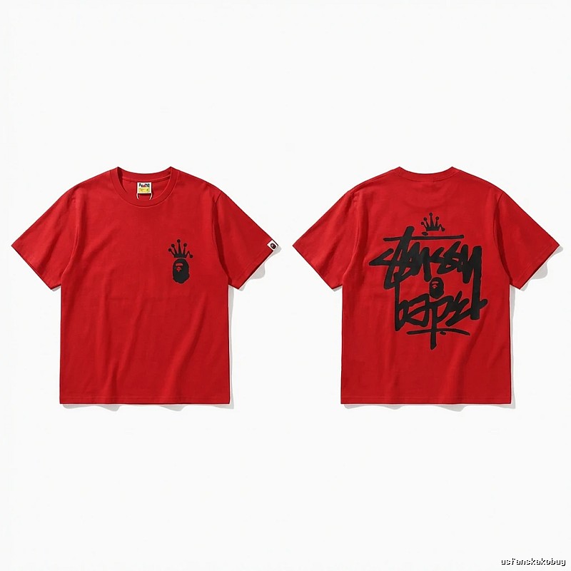 Bape Crown Graffiti Style Red T-shirt