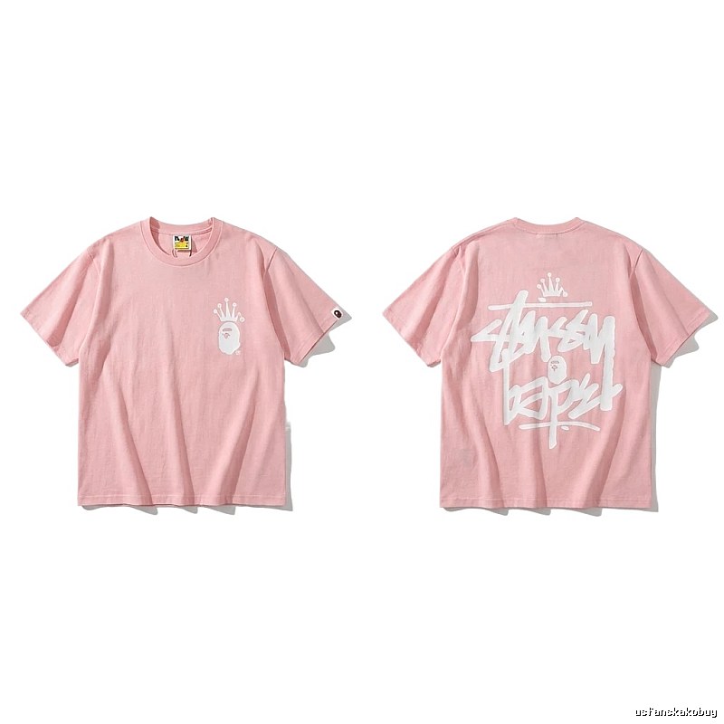 Bape Crown Trendy Pink Short Sleeve