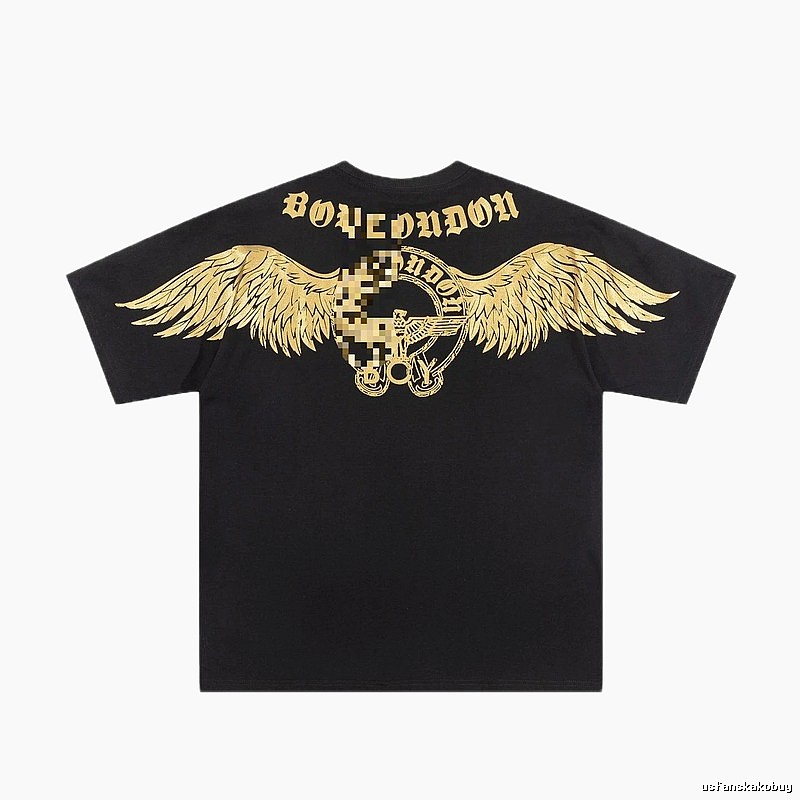 BOY Street Style Black Short-sleeve T-shirt with Gold Foil Stamped Wings