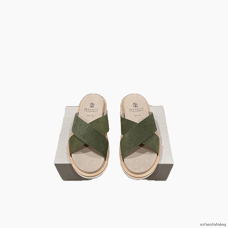 Brunello Cucinelli Casual-style Army Green Slides