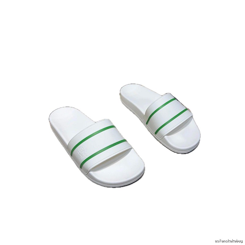 Brunello Cucinelli Casual-style White and Green Striped Slippers