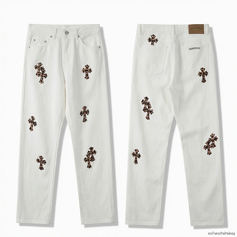 Chrome Hearts Cross Trendy Cool White Jeans