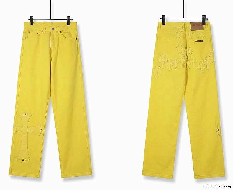Chrome Hearts Cross Trendy Cool Yellow Jeans