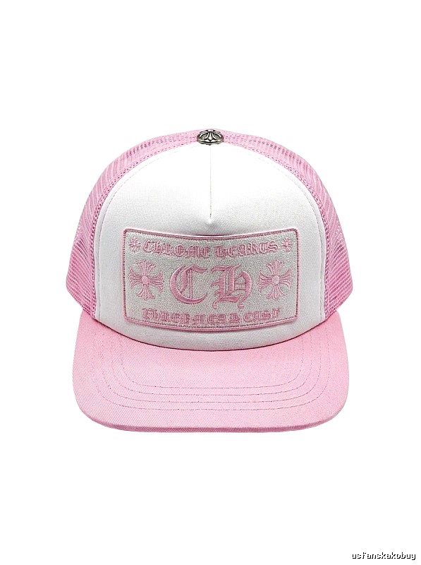 Chrome Hearts Pink and White Patchwork Trendy Hat