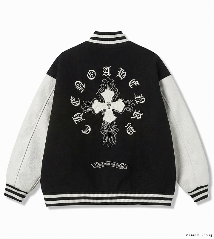 Chrome Hearts retro-style black and white baseball jacket