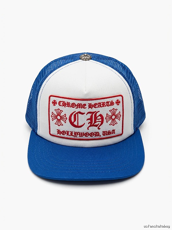 Chrome Hearts Retro Style Blue and White Hat