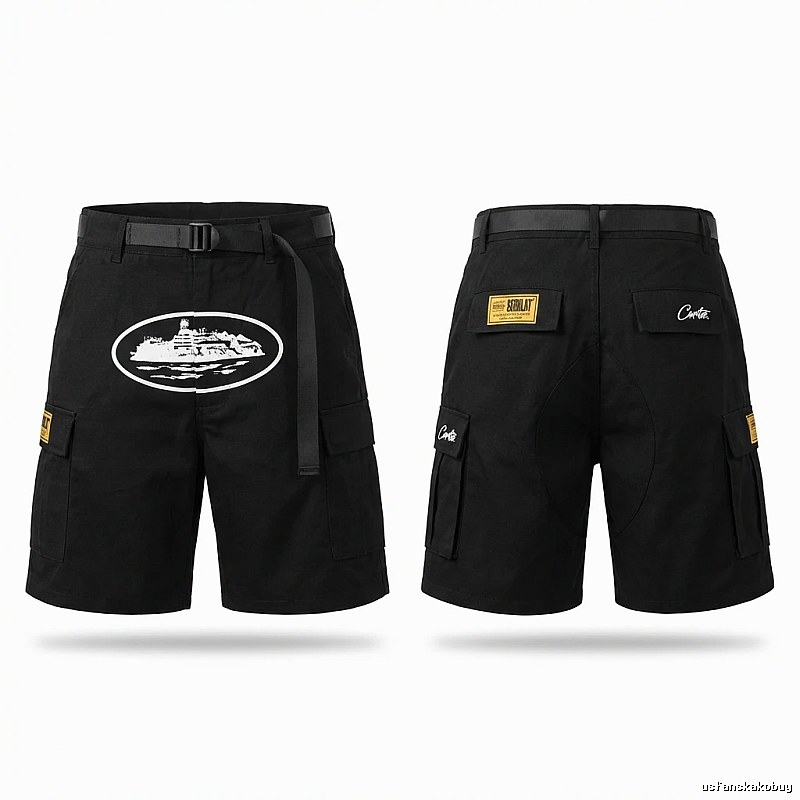 Corteiz black workwear-style shorts