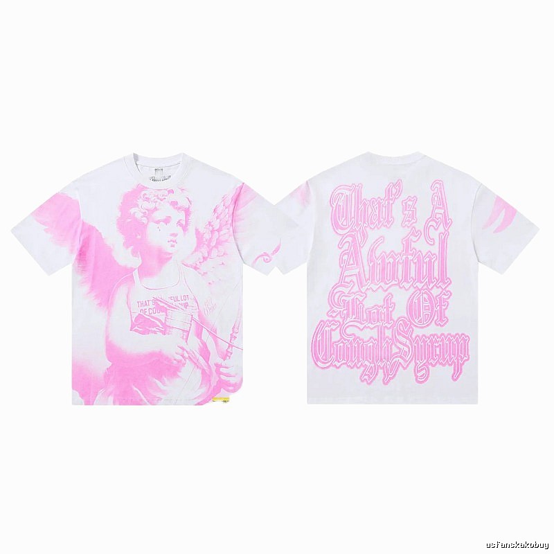COUGH SYRUP Angel Print Street Style White and Pink T-shirt