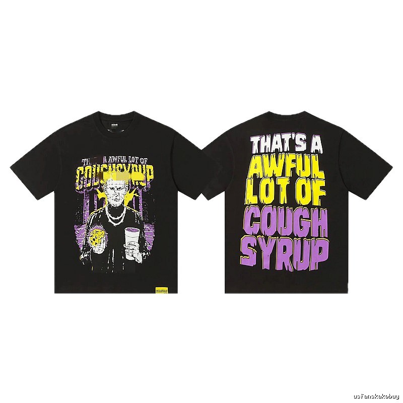 COUGH SYRUP Portrait Print Street Style Black T-shirt