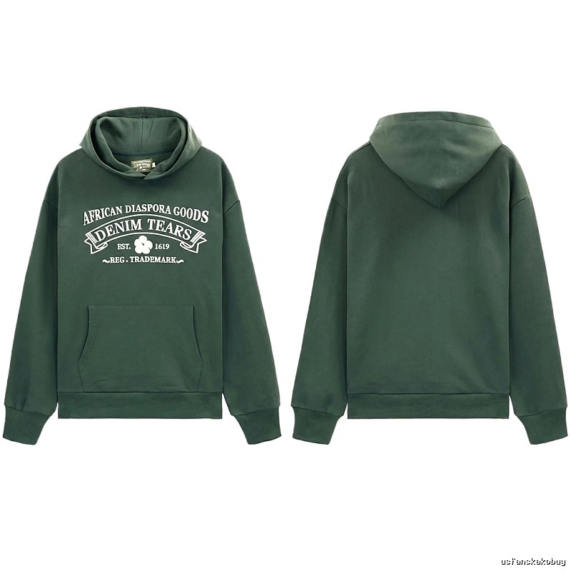 DENIM TEARS retro-style dark green hoodie