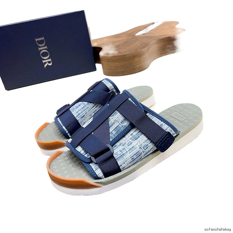 Dior Casual Blue Color-blocked One-strap Slide Sandals