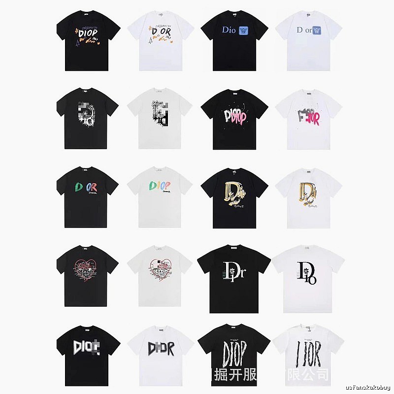 Dior Graffiti Cool & Trendy Style Black and White Short-sleeve T-shirt