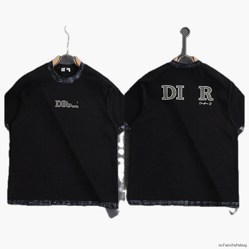 Dior Letter Print Light Luxury Style Black T-Shirt
