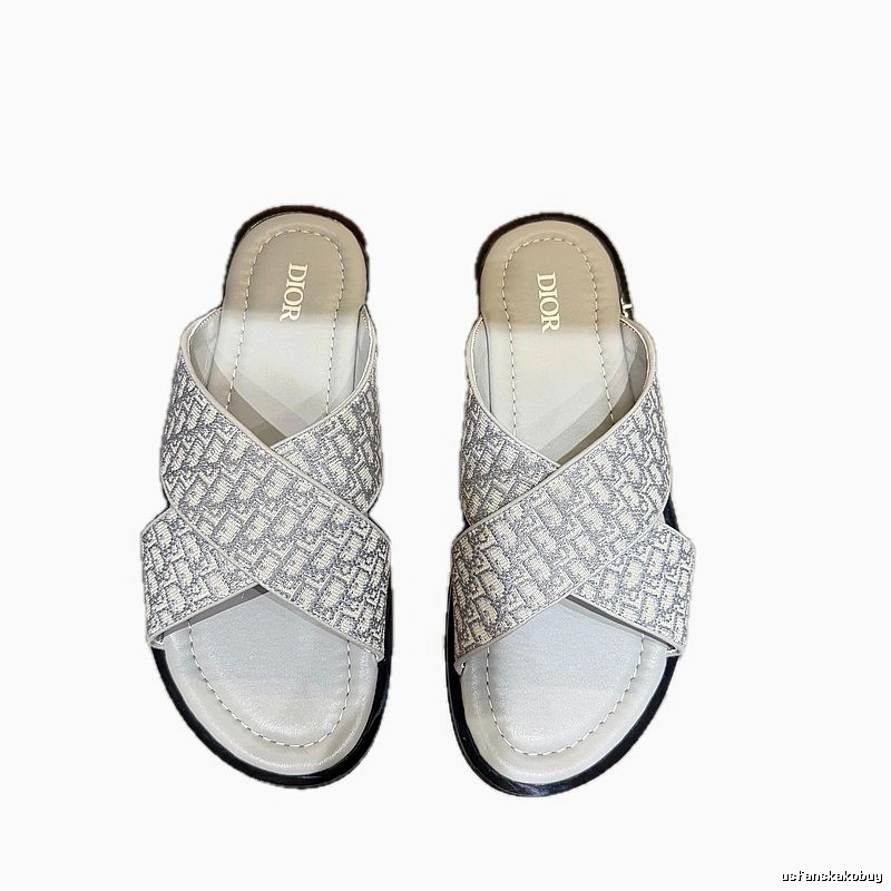 Dior Monogram Light Luxury Style Light Gray Slides
