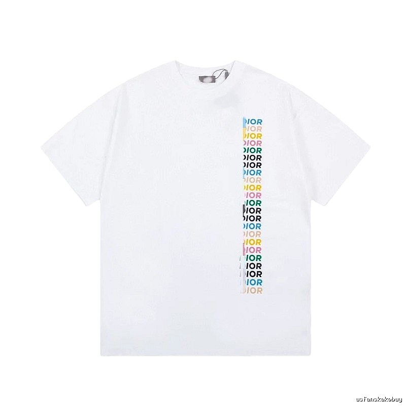 Dior Trendy Style Side-row Colored Print White T-Shirt