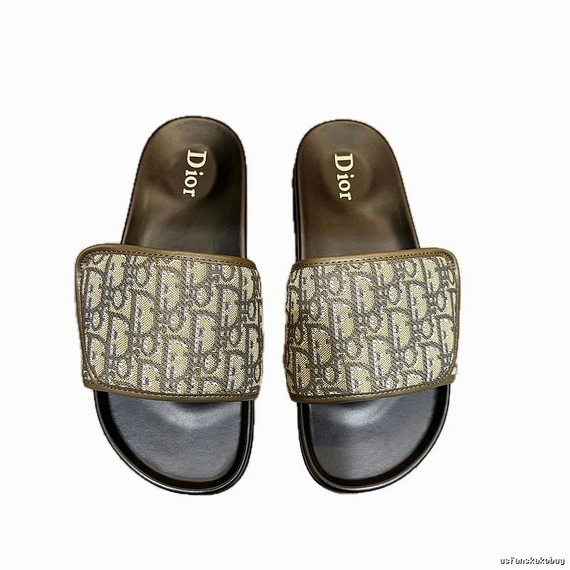 Dior Vintage-Style Military Green Monogram Slides