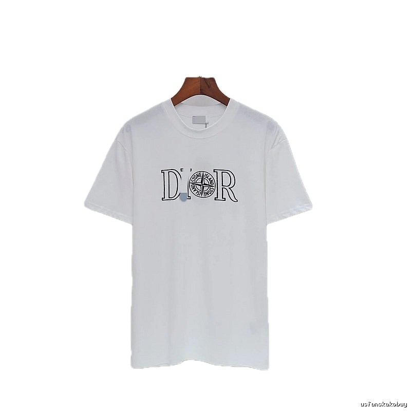 Dior x Stone Island Co-branded Casual Style White T-Shirt