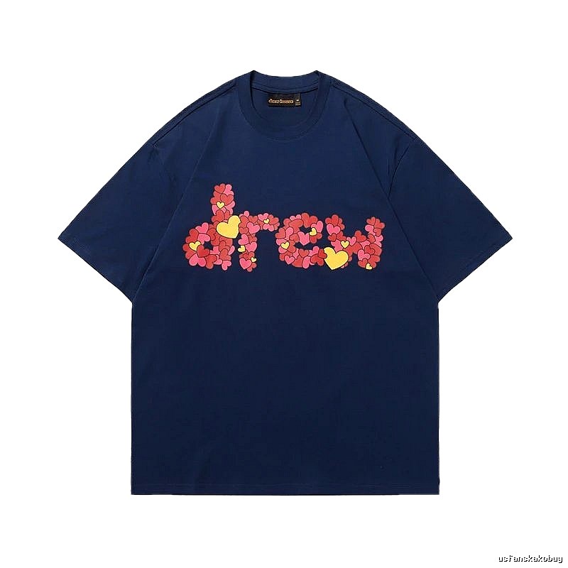 DREW All-over Heart Print Trendy Style Navy Blue Short-sleeve T-shirt
