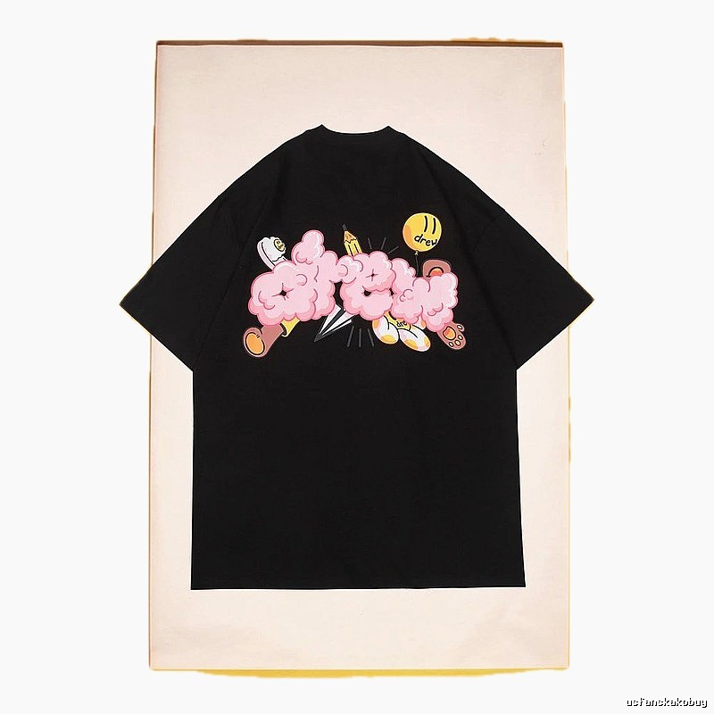 DREW Cloud Print Street Style Black Short Sleeve T-Shirt