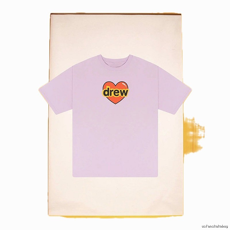 DREW Love Heart Print Street Style Light Purple Short Sleeve T-shirt