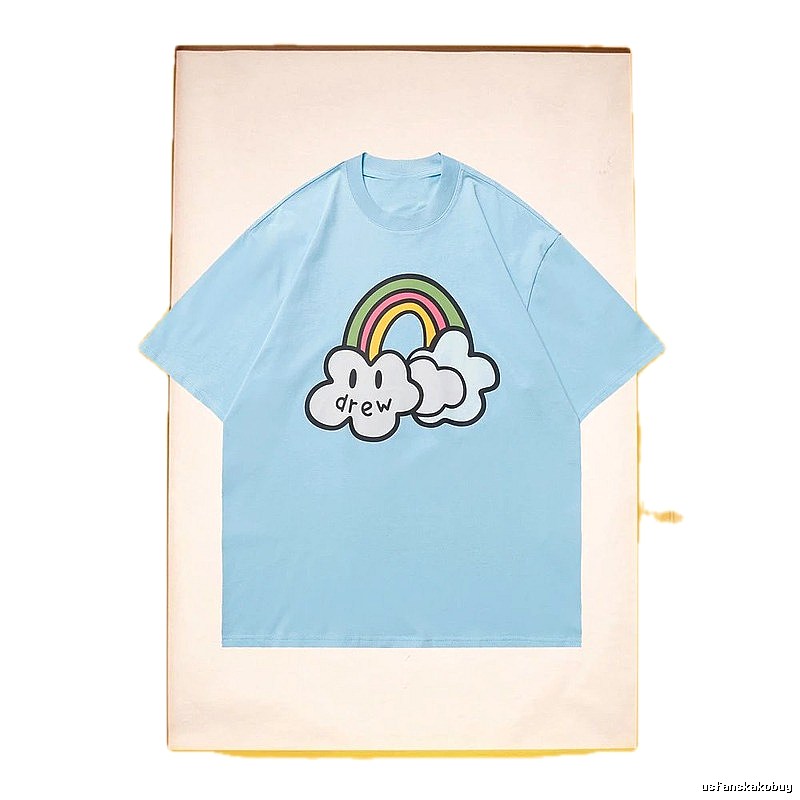 DREW Rainbow Cloud Casual Style Light Blue Short Sleeve T-Shirt