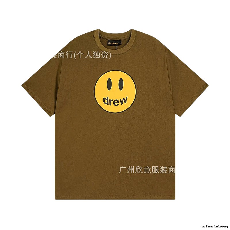 Drew Smiley Face Street Style Brown Short Sleeve T-shirt