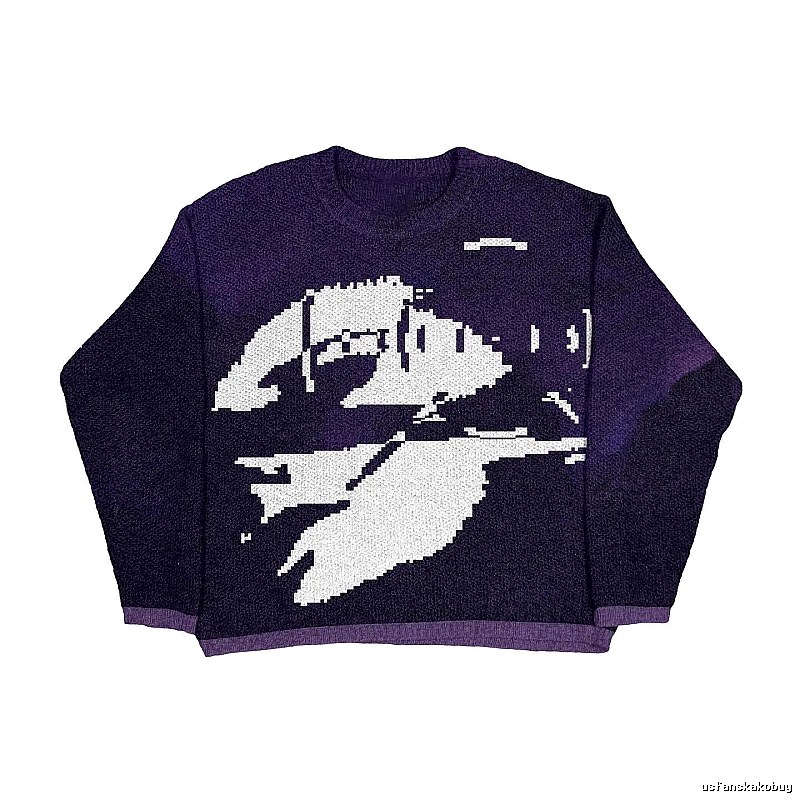 Easy Match Anime graphic sweater Black Knit Top for Leisure Wear