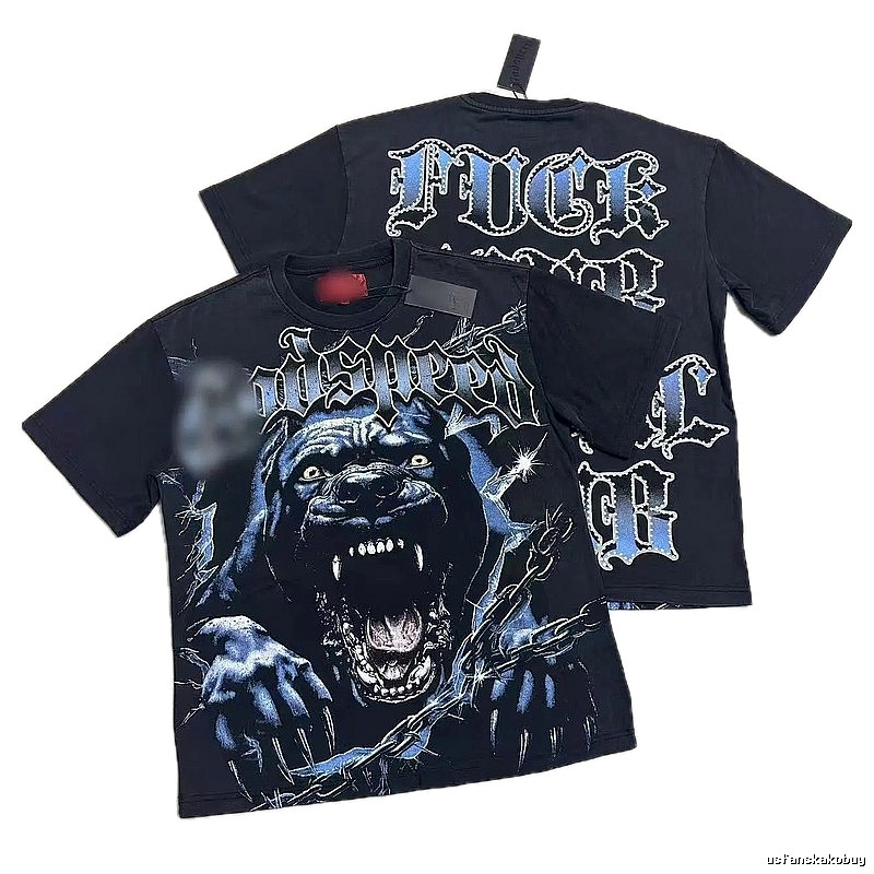 GOD Vicious Dog Printed Gothic Style Black Short-sleeve T-shirt