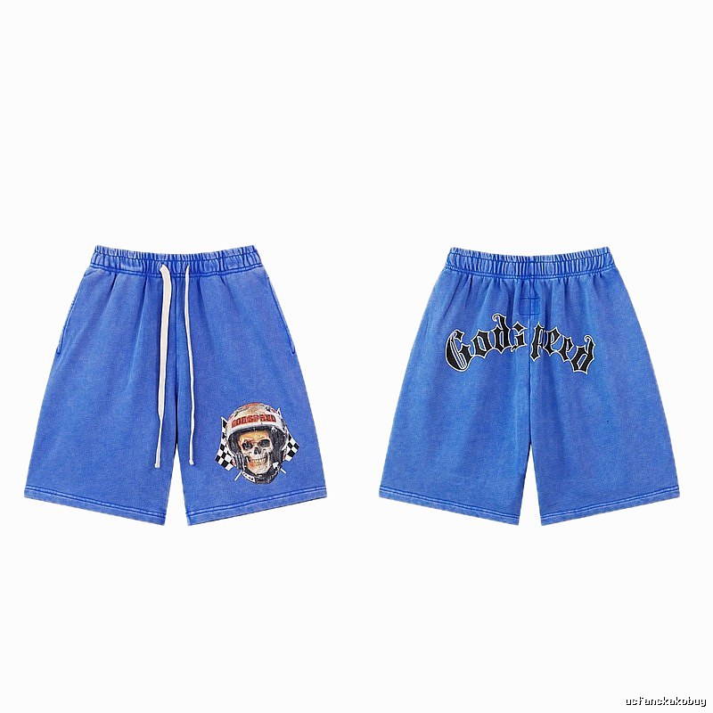 Godspeed Skull Print Street Style Blue Shorts