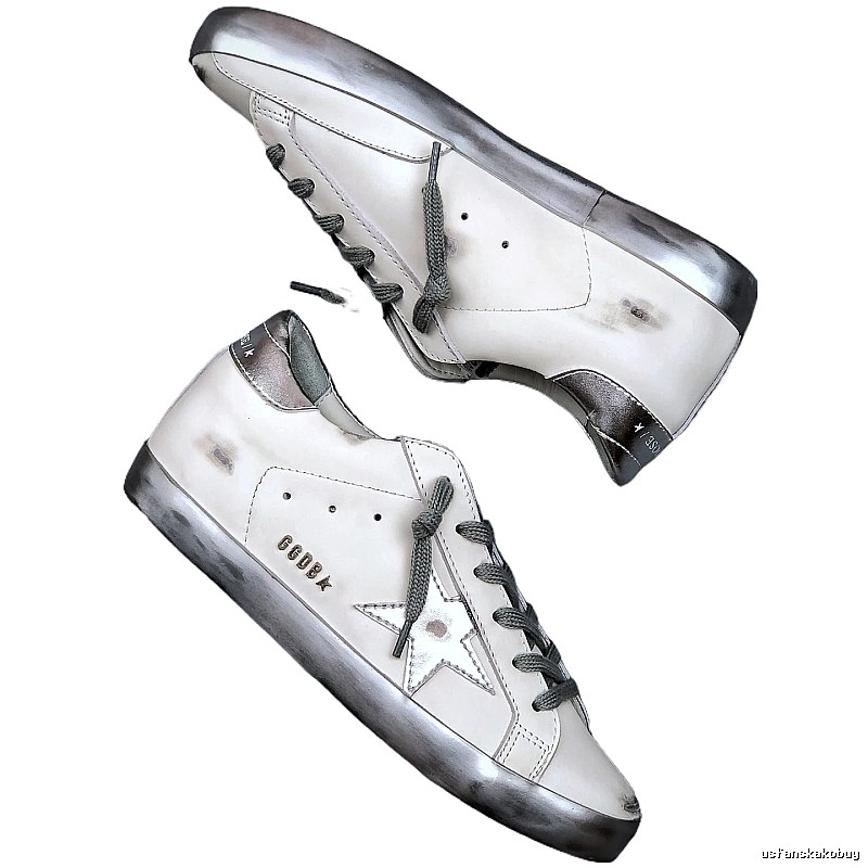 Golden Goose Dirty Star Silver and White Retro Style