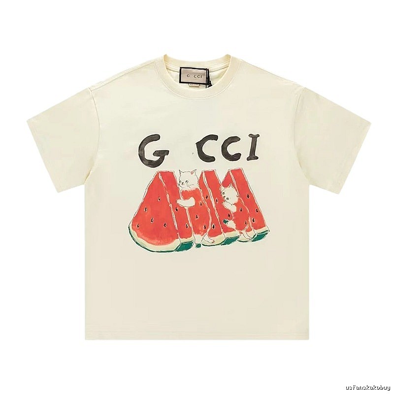 Gucci Cat and Watermelon Printed Off-white Casual T-Shirt