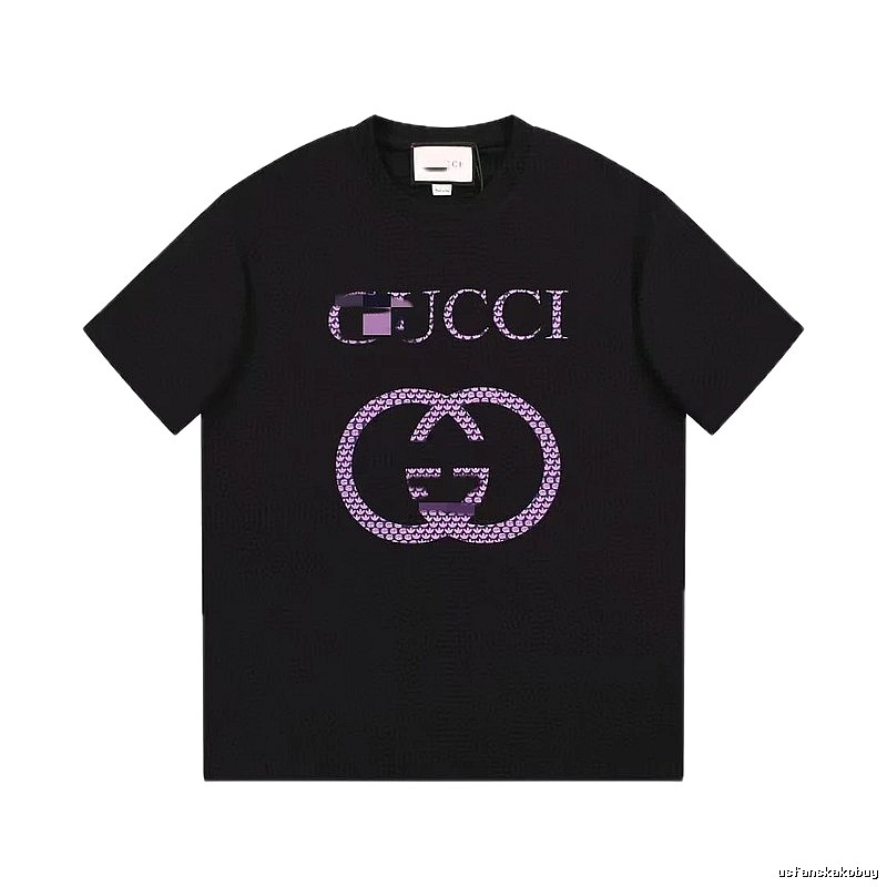 Gucci Double G Trendy Style Black and Purple Short Sleeve T-Shirt