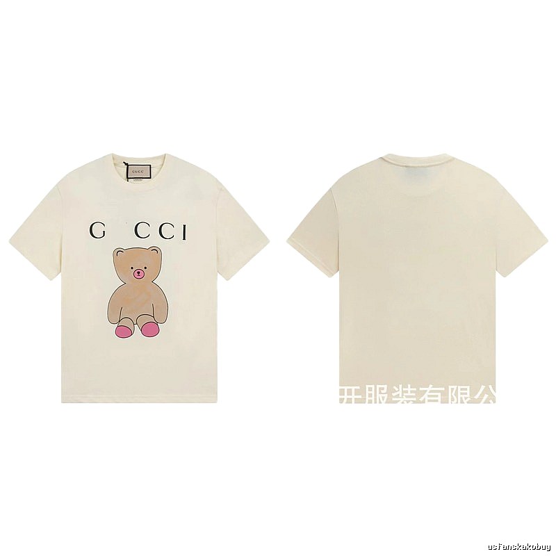 Gucci Teddy Bear Print Casual Style Off-White T-Shirt