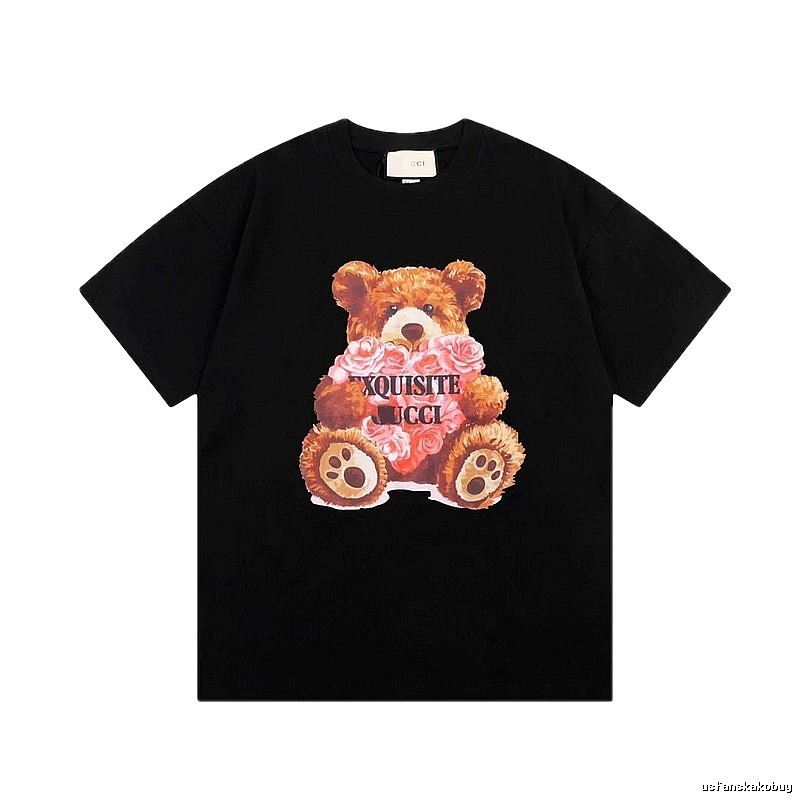 Gucci Teddy Rose Print Streetwear Black T-Shirt