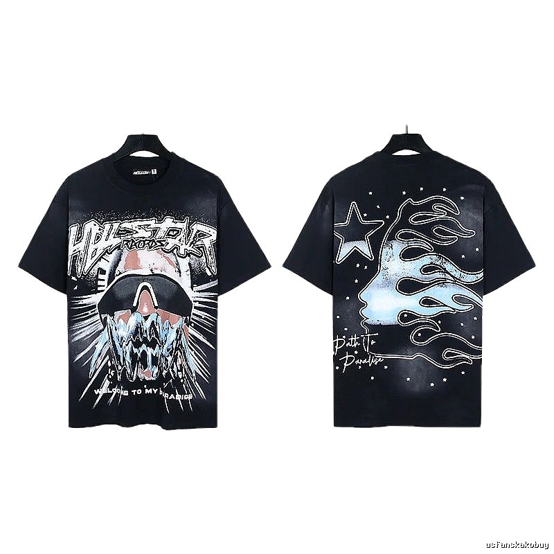 Hellstar Flame Print Street Style Black T-Shirt